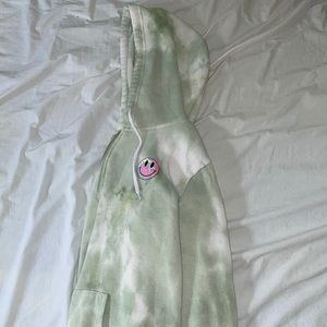 Light green with white tie-dye zip up hoodie